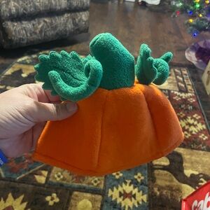 Orange Pumpkin Hat with Green Leaves